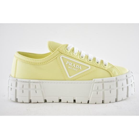 Prada Yellow Nylon White Platform Lug Sole Flat Low Top Trainer Sneaker 37 - Picture 3 of 12